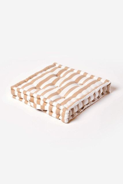 Homescapes Cotton Thick Stripe Floor Cushion in Beige - Size: 50 cm x 50 cm - image 1
