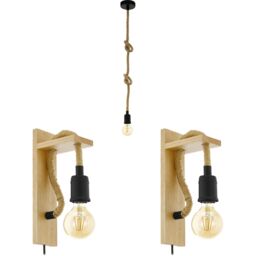 Loops Ceiling Pendant Light & 2x Matching Wall Lights Black & Knot Rope Trendy Lamp - thumbnail 1
