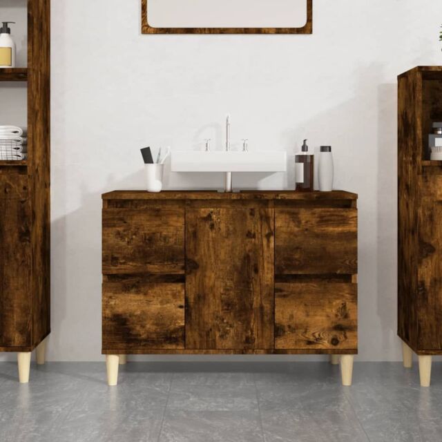 Berkfield Home Sink Cabinet Smoked Oak 80x33x60 cm Engineered Wood in Brown - Size: 80 x 33 x 60 cm - image 1