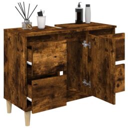 Berkfield Home Sink Cabinet Smoked Oak 80x33x60 cm Engineered Wood in Brown - Size: 80 x 33 x 60 cm - thumbnail 4