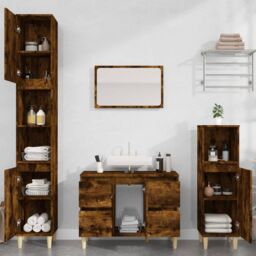 Berkfield Home Sink Cabinet Smoked Oak 80x33x60 cm Engineered Wood in Brown - Size: 80 x 33 x 60 cm - thumbnail 3