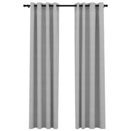 Berkfield Home Linen-Look Blackout Curtains with Grommets 2pcs Grey 140x225cm - Size: 140x225 cm - thumbnail 3