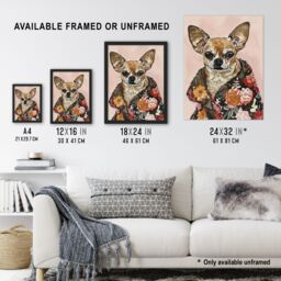 "Artery8 Dog Lover Chihuahua With Floral Fur Coat Framed Wall Art in Pink - Size: W12"" x H16""" - thumbnail 3