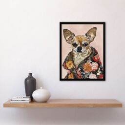 "Artery8 Dog Lover Chihuahua With Floral Fur Coat Framed Wall Art in Pink - Size: W12"" x H16""" - thumbnail 4
