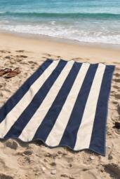 Allure Bath Fashions Large Scalloped Striped Beach Towel - 100% Cotton in Navy - thumbnail 5