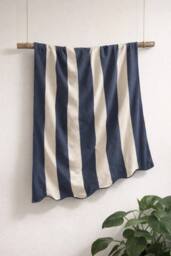 Allure Bath Fashions Large Scalloped Striped Beach Towel - 100% Cotton in Navy - thumbnail 2
