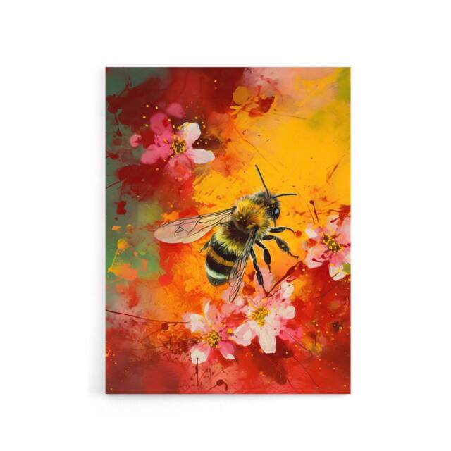 "Artery8 Honey Bee On Abstract Flower Bed Canvas Wall Art Print - Size: W18"" x H24""" - image 1