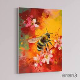 "Artery8 Honey Bee On Abstract Flower Bed Canvas Wall Art Print - Size: W18"" x H24""" - thumbnail 2