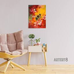 "Artery8 Honey Bee On Abstract Flower Bed Canvas Wall Art Print - Size: W18"" x H24""" - thumbnail 3