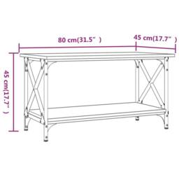 Berkfield Home Coffee Table Sonoma Oak 80x45x45 cm Engineered Wood & Iron in Brown - Size: 80 x 45 x 45 cm - thumbnail 8