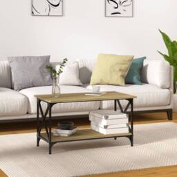 Berkfield Home Coffee Table Sonoma Oak 80x45x45 cm Engineered Wood & Iron in Brown - Size: 80 x 45 x 45 cm - thumbnail 2