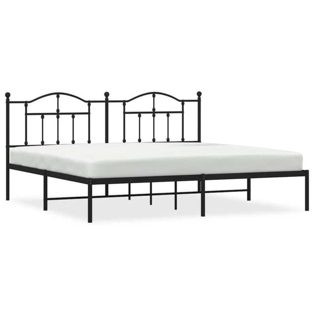 Berkfield Home Metal Bed Frame with Headboard Black 193x203 cm - image 1
