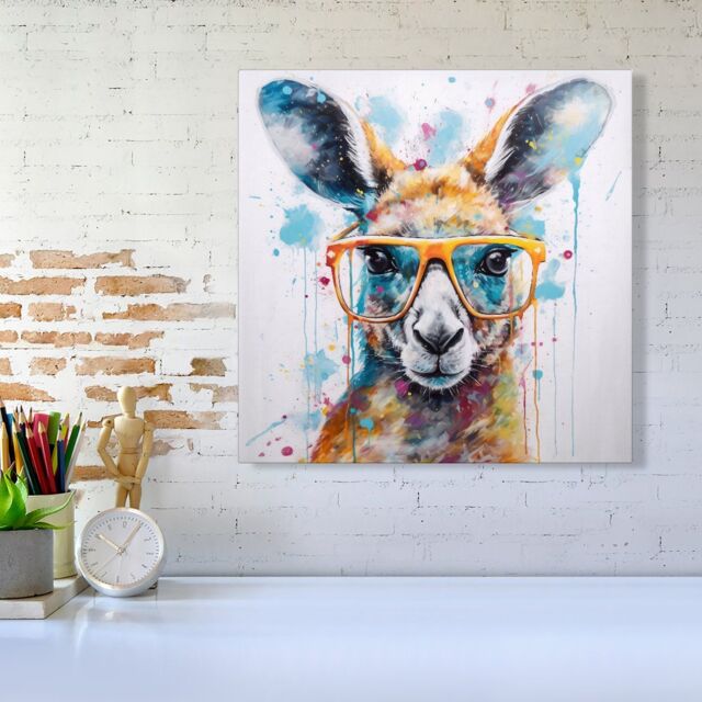 "Warren Reed - Designer Splashart Kangaroo In Glasses Canvas - Size: W16"" x H16""" - image 1