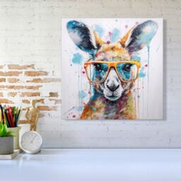 "Warren Reed - Designer Splashart Kangaroo In Glasses Canvas - Size: W16"" x H16""" - thumbnail 1