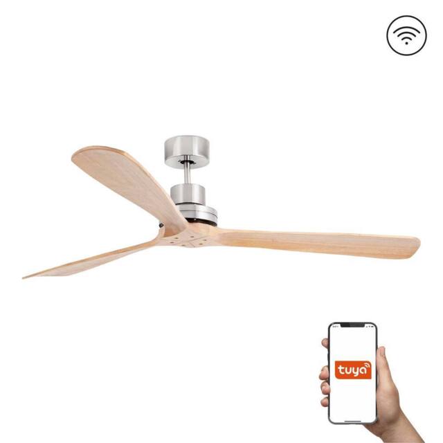 Netlighting Lantau XL 3 Blade Ceiling Fan Satin Nickel Pine Tuya Smart System in Natural - image 1