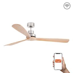 Netlighting Lantau XL 3 Blade Ceiling Fan Satin Nickel Pine Tuya Smart System in Natural - thumbnail 1