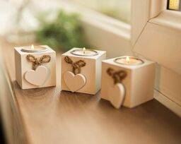 Marco Paul Set of 6 Wooden Heart Tea Light Holder Candle Holder Home Décor in White