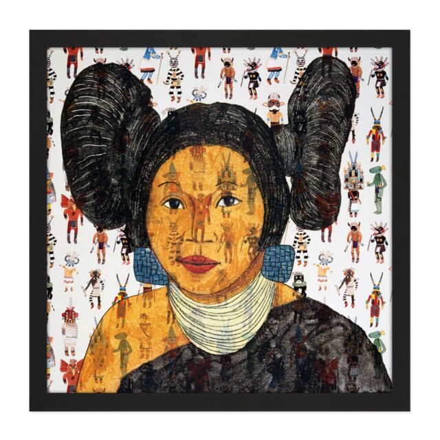 "Artery8 Wall Art Print Bradley White Earth Ojibwe Hopi Maiden IV Painting Square Framed Picture 16X16 Inch in Black - Size: W16"" x H16""" - image 1