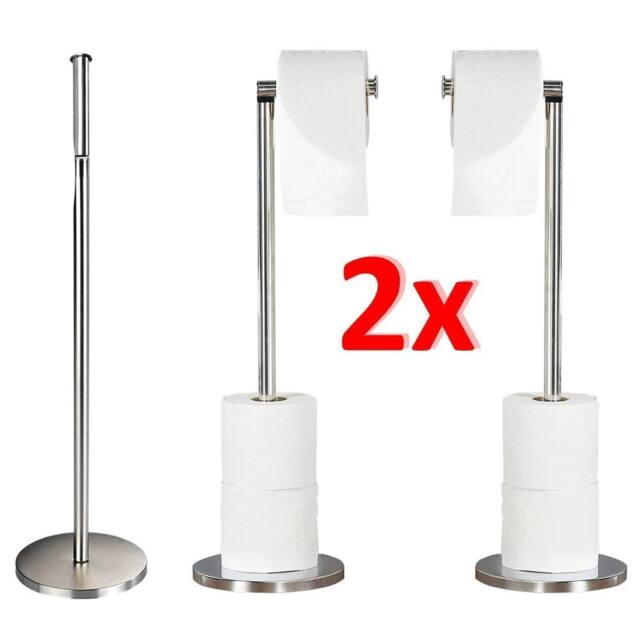 VOGREX 2 Pack Freestanding 2-in-1 Toilet Roll Holders in Silver - image 1