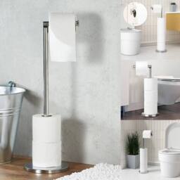 VOGREX 2 Pack Freestanding 2-in-1 Toilet Roll Holders in Silver - thumbnail 4