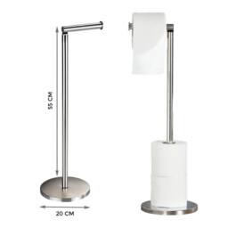 VOGREX 2 Pack Freestanding 2-in-1 Toilet Roll Holders in Silver - thumbnail 3