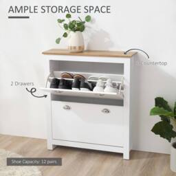 KORVIXA White 2 Drawer Shoe Cabinet Narrow Shoe Cupboard - Size: 0.6m2 - thumbnail 3