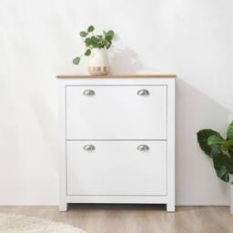 KORVIXA White 2 Drawer Shoe Cabinet Narrow Shoe Cupboard - Size: 0.6m2