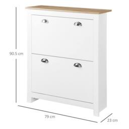 KORVIXA White 2 Drawer Shoe Cabinet Narrow Shoe Cupboard - Size: 0.6m2 - thumbnail 2