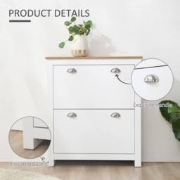 KORVIXA White 2 Drawer Shoe Cabinet Narrow Shoe Cupboard - Size: 0.6m2 - thumbnail 5