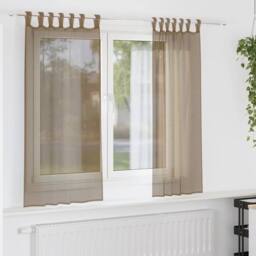 Berkfield Home Voile Curtains with Loops 2 pcs Light Brown 140x140 cm - thumbnail 2