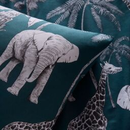 Portfolio Home Wild Safari Elephants Duvet Cover Quilt Set with Pillowcase in Green - Size: Single - thumbnail 2