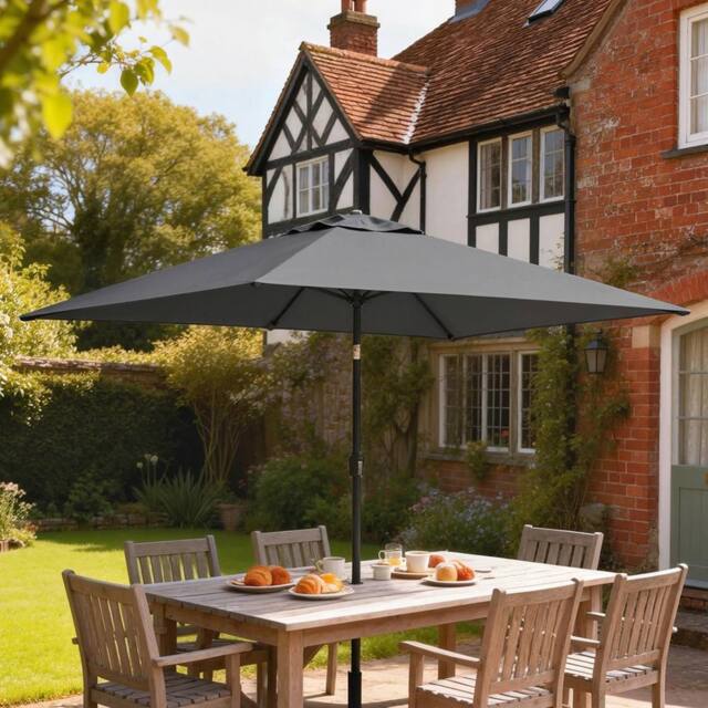OUTSUNNY Garden Parasol, Outdoor Umbrella with Tilt Function, Dark Grey - Size: 3m x 2m - image 1