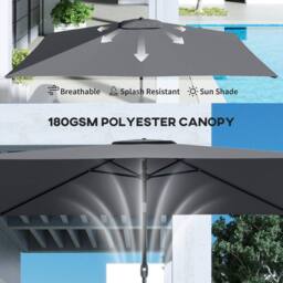 OUTSUNNY Garden Parasol, Outdoor Umbrella with Tilt Function, Dark Grey - Size: 3m x 2m - thumbnail 6