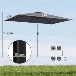 OUTSUNNY Garden Parasol, Outdoor Umbrella with Tilt Function, Dark Grey - Size: 3m x 2m - thumbnail 3