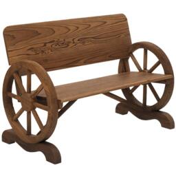 OUTSUNNY Rustic Wood Design Garden Wagon Wheel Bench Décor Outdoor Loveseat in Brown - thumbnail 2