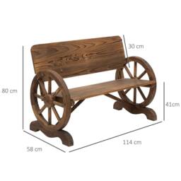 OUTSUNNY Rustic Wood Design Garden Wagon Wheel Bench Décor Outdoor Loveseat in Brown - thumbnail 3