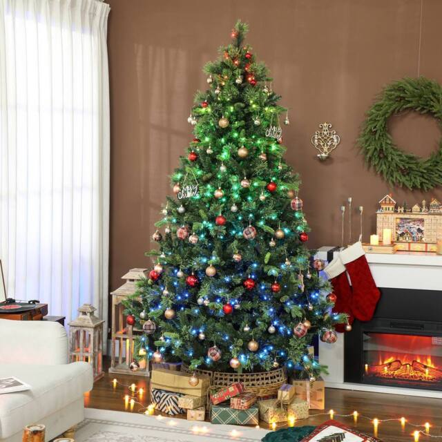 HOMCOM Christmas Tree with Colourful DIY LEDs, Remote, Carolina Pine in Green - Size: 6ft - image 1