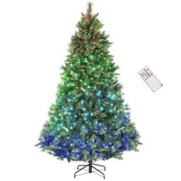 HOMCOM Christmas Tree with Colourful DIY LEDs, Remote, Carolina Pine in Green - Size: 6ft - thumbnail 2