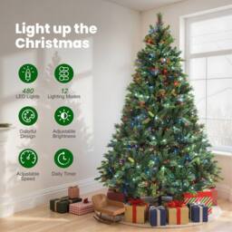 HOMCOM Christmas Tree with Colourful DIY LEDs, Remote, Carolina Pine in Green - Size: 6ft - thumbnail 6