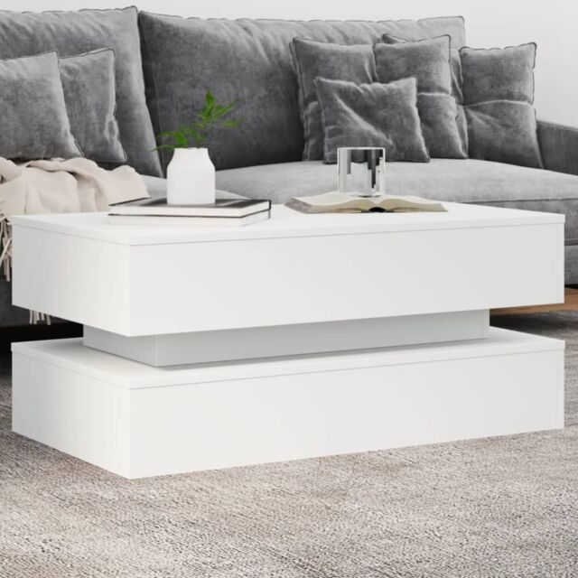 Berkfield Home Coffee Table with LED Lights White 90x50x40 cm - Size: 90 x 50 x 40 cm - image 1