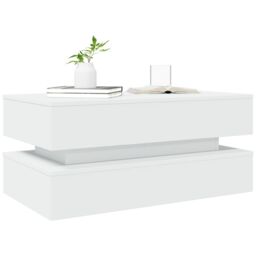 Berkfield Home Coffee Table with LED Lights White 90x50x40 cm - Size: 90 x 50 x 40 cm - thumbnail 6