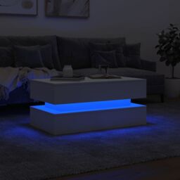 Berkfield Home Coffee Table with LED Lights White 90x50x40 cm - Size: 90 x 50 x 40 cm - thumbnail 5