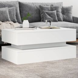 Berkfield Home Coffee Table with LED Lights White 90x50x40 cm - Size: 90 x 50 x 40 cm - thumbnail 1