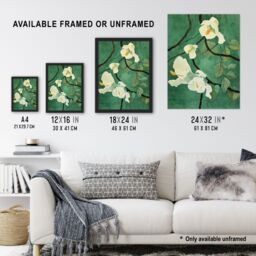 "Artery8 Japanese White Cherry Tree Flower Green Design Wall Art Print - Size: W12"" x H16""" - thumbnail 3