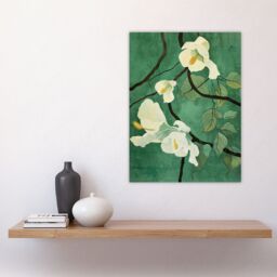 "Artery8 Japanese White Cherry Tree Flower Green Design Wall Art Print - Size: W12"" x H16""" - thumbnail 4