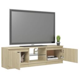Berkfield Home TV Cabinet with LED Lights Sonoma Oak 120x30x35.5 cm in Brown - thumbnail 6