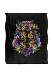 Harry Potter Hogwarts Multi-Colored Floral Crest Officially Licensed Silky Touch Super Soft Throw Blanket 152x127 cm in White - thumbnail 1