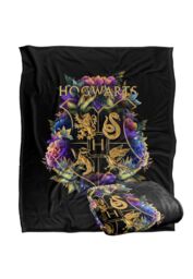 Harry Potter Hogwarts Multi-Colored Floral Crest Officially Licensed Silky Touch Super Soft Throw Blanket 152x127 cm in White - thumbnail 2
