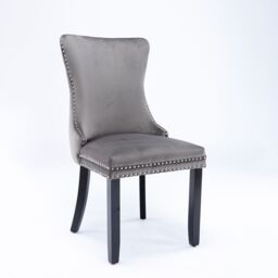 HomeTouch Sierra Set of 2 Lux Dining Chairs Velvet Tufted Wing Back Kitchen Chairs with Oak Wood Legs in Grey - Size: 2 Pack - thumbnail 4