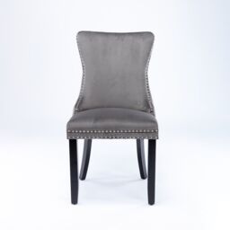 HomeTouch Sierra Set of 2 Lux Dining Chairs Velvet Tufted Wing Back Kitchen Chairs with Oak Wood Legs in Grey - Size: 2 Pack - thumbnail 8
